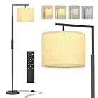PESRAE LED Floor Lamp with Remote Control, 4 Color Temperature LED Bulb Included, Modern Standing lamp with Linen Lampshade for Bedroom, Living Room, Matte Black