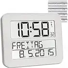 TFA Dostmann Timeline Max 60.4512 - Reloj de pared digital con radio y función de despertador, color blanco