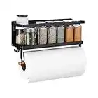 KES Magnetic Fridge Spice Rack Shelf Organizer Magnetic Paper Towel Holder Wall Mount Spice Organizer Foldable Seasoning Organizer for Refrigerator Matte Black, KRR501A-BK