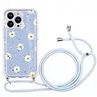 Yoedge Glitter Cover per Apple iPhone 13 Pro 6,1" con Cordino, Trasparente Morbido Silicone Custodie Marmo Disegno, Rigida PC Antiurto Brillantini Case con Laccio Tracolla per iPhone13 Pro, Margherita