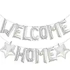 Welcome Home Letter Balloon Banner Bunting Happy New Home with Star Sequin Balloons for Home Family Party Decorations (Silver)