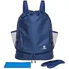 WISEPLAYERFC Mochila de Cuerdas para Deporte con Toalla Incluida-Bolsa de Gimnasio para Mujer y Hombre Resistente al Agua (Azul Marino)