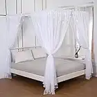 Akiky Princess Canopy Bed Curtains Bed Canopy Curtains with Lights for Queen Size Bed Drapes,8 Panels Canopies with 2 Lights ,Room Décor (Full/Queen, White)