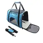 Tecageaon Soft Pet Carrier Cat Carrier Dog Carrier for Small Dogs Cats Kitten Dogs Puppies,Escape-Proof,Airline Approved for Travel ,Breathable,5 Mesh Windows (Medium, Blue)