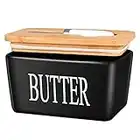 ADIVEE Butter Dish for Canada 1 Pound Brick of Buter, Airtight Porcelain Butter Keeper Hold an Entire Pound of Butter, Large Ceramic Butter Container with Lid and Knife for a Full Pound of butter, Butter Storage for Countertop,Color-BLACK