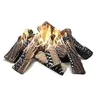 Large Gas Fireplace Logs, Set of 10 Ceramic Logs for Gas Fireplace, Artificial Realistic Firewood Logs, Indoor Outdoor Gas Logs for Fireplace Firepit, Ventless & Vent Free