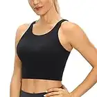 CRZ YOGA Reggiseno Sportivo Senza Fili con Scollo a V Lungo e Collo Alto da Donna Nero S