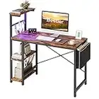 Bestier Computer Desk with LED Lights, Gaming Desk with 4 Tier Shelves, 44 Inch Office Desk with Storage Bag & Printer Shelf