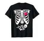 Lustig Halloween Skelett Kostüm Damen Frauen Paare Schwanger T-Shirt