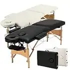 Massagetisch Klappbar Massageliegen Massageliege Faltbar Massagebett SPA Bett Mobile Tragbare 2 Zonen Leichte Holzfüße Höhenverstellbare for Tätowierung Schönheit Gesichts-SPA,Beige