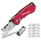 BIBURY Professional Taglierino Pieghevole, Coltello Taglierino in Acciaio inossidabile con 10 Lame di Ricmabio, Coltello Pieghevole con Maniglia Antiscivolo e Design del blocco di sicurezza - Rosso