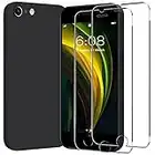 Funda para iPhone SE 2 3(2022 2020)/iPhone 8 7,con 2 Piezas Cristal Vidrio Templado/Protector de Pantalla,Carcasa de Liquida Silicona Anti-Choque Caso Delgada Anti-arañazos Protectora Case，4,7",Negro