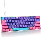 Mosptnspg RGB Mini 60% Percent Mechanical Gaming Keyboard, red Switch Ultra-Compact Backlit Ergonomic Wired Office Keyboard with Purple/Pink PBT keycaps for for Mac/Win/PC/ps5(Purple/red Switch)