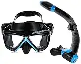 Cressi Pano 4 Panoramic Wide View Mask Dry Snorkel Set with Combo Snorkeling Bag, Black Blue