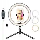 10” Ring Light LED Desktop Selfie Ring Light USB LED Desk Camera Ringlight 3 Colors Light with Tripod Stand iPhone Cell Phone Holder for Photography Makeup Live Streaming