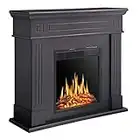 R.W.FLAME Electric Fireplace Mantel Wooden Surround Firebox, Freestanding Fireplace, Home Space Heather, Adjustable Led Flame, Remote Control,750W/1500W, Black