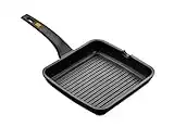 BRA A271428 Efficient - Grill Asador con Rayas, Aluminio Fundido con Antiadherente Platinum Plus, Apto para Todo Tipo de Cocinas Incluido Inducción, Libre de PFOA, Negro, 28 x 28 cm