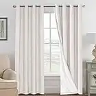 H.VERSAILTEX Linen Blackout Curtains 84 Inches Long 100% Absolutely Blackout Thermal Insulated Textured Linen Look Curtain Draperies Anti-Rust Grommet, Energy Saving with White Liner, 2 Panels, Ivory