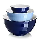 DOWAN Mixing Bowls for Kitchen, 4.25/2/0.5 Qt Salad Serving Bowls Set of 3, Large Ceramic Nesting Bowls for Cooking Baking, Porcelain Prep Bowls, Microwave and Dishwasher safe, Blue