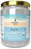 Organic Extra Virgin Coconut Oil by TheHealthyTree Company - for Cooking, Baking, Hair and Skin - Vegan Cold Pressed Raw Organic Coconut Oil (500ml Glass Jar)