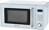 Emerson .7 Cu Ft Retro Digital Microwave Oven, 700W with 5 Micro Power Levels, 8 Pre-Programmed Settings, Express & Defrost, Chrome Handle & Control Buttons, Timer & LED Display, Retro Blue