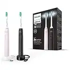 Philips Sonicare Série 3100 Brosse à dents électrique sonique avec capteur de pression intégré, Rose pastel et Noir (modèle HX3675/15)