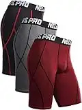 Neleus Men's 3 Pack Sport Running Compression Shorts,6012,Black (Red Stripe),Grey,Red,US S,EU M