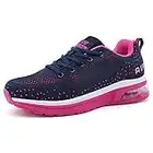 Running Shoes for Women Men Breathable Tennis Sport Air Cushion Cross Training Walking Shoes, Navy Rose 5.5