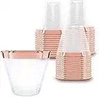 100 Rose Gold Plastic Cups | 9 oz | Hard Disposable Cups | Plastic Wine Cups | Plastic Cocktail Glasses | Plastic Drinking Cups | Bulk Party Cups | Wedding Tumblers | Clear Plastic Cups