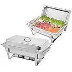 ROVSUN 8 Qt 2 Pack Full Size Stainless Steel Chafing Dishes Buffet Set, Silver Rectangular Catering Chafer Warmer Set with Trays Pan Lid Folding Frame Stand for Kitchen Party Banquet Dining