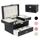 Dajasan Jewelry Box for Women with velvet 3 Layers Large Travel Jewelry Storage Organizer/ Case for Earring, Ring, Necklace, Bracelets