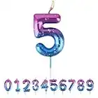 Becizy Birthday Candles Number 5 Purple to Blue Gradient 5th Happy Cake Topper Numeral for Party Anniversary Decorations No 50 51 52 53 55 56 58 59 (5, Blue)