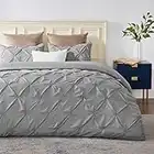 Bedsure Pinch Pleated Duvet Cover Set Queen Grey - Soft Pintuck Duvet Cover Set for All Season, 3 Pieces Bedding Set, 8 Corner Ties, 90x90 Inch