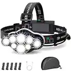 KIDECCE Headlamp,Brightest 18000 Lumen 8 LED 8 Modes Flashlights with Red Warning Light,USB Rechargeable Waterproof Headlight,Super Bright Headlamp Flashlight for Fishing,Cellar