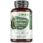 Spirulina & Clorella Bio - 180 Capsule Vegane - Spirulina e Clorella Superalimenti Ricchi di Clorofilla, Proteine, Vitamine, Ficocianina - Spirulina Bio - Alga Clorella & Alga Spirulina Senza Glutine