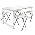 WilTec Table de Camping Réglage Hauteur 4 Assises Aluminium Équipement Plein air Pliable Randonnée Pêche