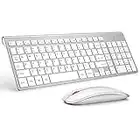 Wireless Keyboard Mouse, 2.4G USB Thin Wireless Combo Rechargeable Mouse for Laptop,Desktop,Notebook,Computer,Smart TV -White+Silver