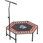 HOMCOM 48” Mini Fitness Trampoline Rebounder Indoor Outdoor Mini Jumper with Adjustable Handle Hexagonal Orange