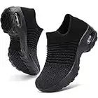 HKR Trainers for Women Slip on Ladies Running Walking Shoes Breathable Fitness Workout Gym Sneakers Arch Support Black Mix UK 5