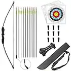 HANSPY Archery Recurve Bow and Arrow Youthbow Set Teens Beginner Gift Longbow Kit 18 Lb with 9 Arrows,9 Safety Arrow Head,5 Target Face, Armground,Quiver,for Backyard Outdoor Sports Hunting