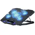 TopMate C5 Base di Raffreddamento da Gioco per Portatile da 10-15,6 Pollici, Supporto di Ventole per PC Portatile Regolabile in Altezza con 5 Ventole Silenziose Luce LED Blu con Controller LCD