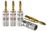 Poppstar 4X High End Bananenstecker, (bis 4 mm² verschraubt, verlötet 6 mm², 24k vergoldet, Aluminium-Gehäuse, 2X schwarz, 2X rot)