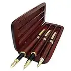 3 Pcs Wooden Pens Set with Pen Gift Case/Best Writing Fountain Pen, Fancy Ballpoint Pen and Luxury Gel Pen with Ink Refills, Promotional Business Designer Pens