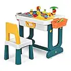 GOPLUS Ensemble de Table et Chaise pour Enfants 6 en 1 avec Planche Double-Face et 2 Paniers de Rangement, Table de Blocs de Construction pour l’Amusement, Convient aux Enfants 2-8 Ans, Coloré