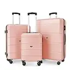 LUGG Travel Suitcase Set, 3 Hard Shell Cabin & Hold Luggage, Airline Approved, Lightweight & Strong, Secure TSA Lock, Internal Storage Pockets, Smooth Turning Wheels, 20" 25" 29" Suitcases (Rose Gold)