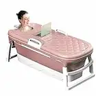 Dripex Portable Bathtub Adult, Folding Bathtub 138X62X52cm Large Thicken Free Standing Soaking Barrel, Foldable Massage Sweat Steam Bath Tub with Lid, Bathroom Warm Spa Sauna for Adults Children, Pink