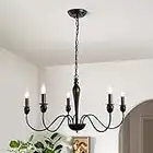 ASHUAQI 5 Lights Black Chandelier Modern Farmhouse Chandelier Adjustable Height Candle Chandelier Light Fixture Rustic Industrial Pendant Light Hanging Chandeliers for Dining Room Kitchen Foyer