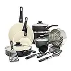 GreenLife Soft Grip Healthy Ceramic Nonstick, 16 Piece Cookware Pots and Pans Set, PFAS-Free, Dishwasher Safe, Black & Cream