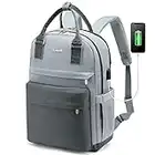 LOVEVOOK Schultasche Mädchen Schulrucksack Teenager Wasserdichter Tasche Damen Klein mit Laptopfach 15,6 Zoll & USB Ladeanschluss Anti Diebstahl Rucksack für Schule Uni Reise Arbeit, Grau Blau