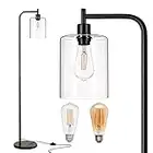 addlon Floor Lamps for Living Room with Glass lampshade, Modern Bright Floor Lamp with 2 LED Bulbs Industrial Standing lamp for beroom, Tall Pole Lamps Office - Matte Black